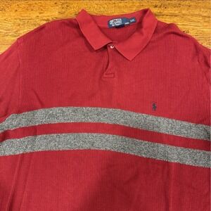 Polo Ralph Lauren Red Waffle Knit Thermal Golf Long Sleeve Polo Shirt Men's 2XL
